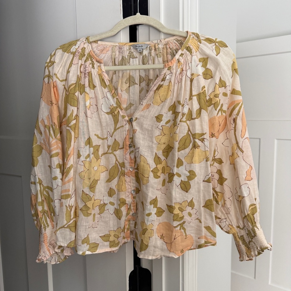 Rails Mariah Citrus Floral Blouse Linen Blend Top - Picture 2 of 5